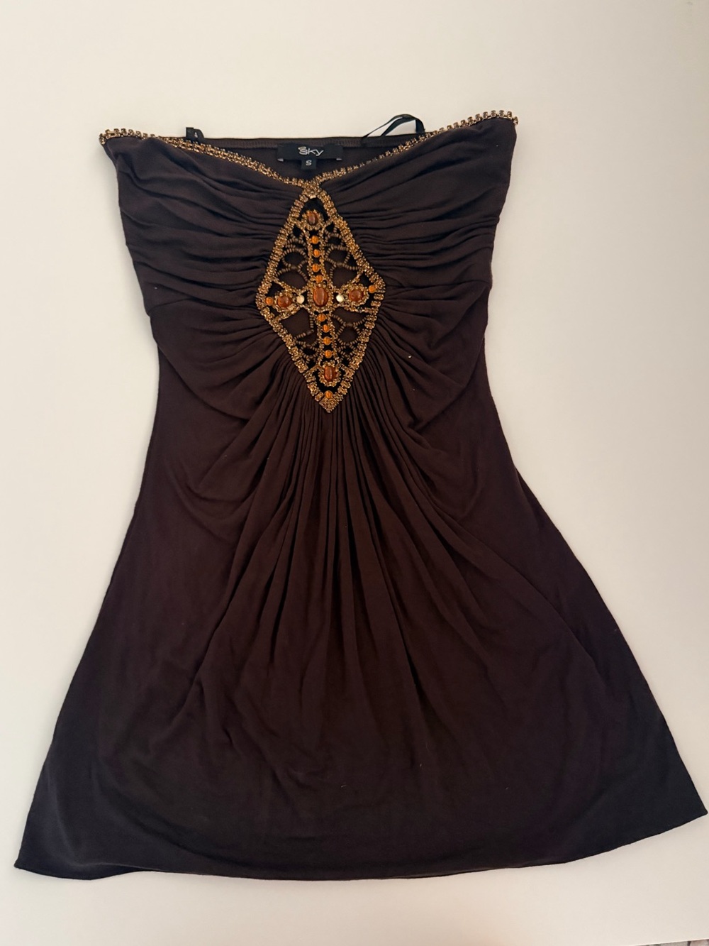 Sky Strapless Black Dress with Gold Beaded Accent